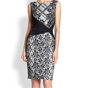 Tadashi Shoji Lace,Plaid&SheerWaistComboKnit Dress